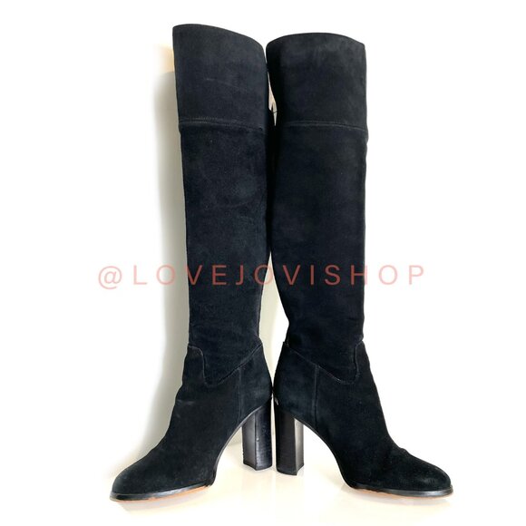 Feminine | Michael Kors Black Suede Knee High Block Heel Boots | Minimal Classic - Picture 5 of 8